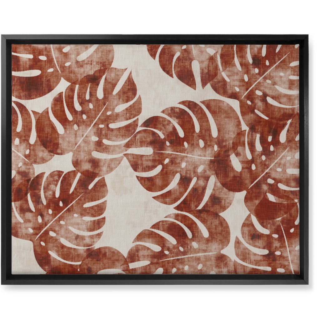 Monstera Leaves - Rust Wall Art, Black, Single piece, Canvas, 16x20, Brown