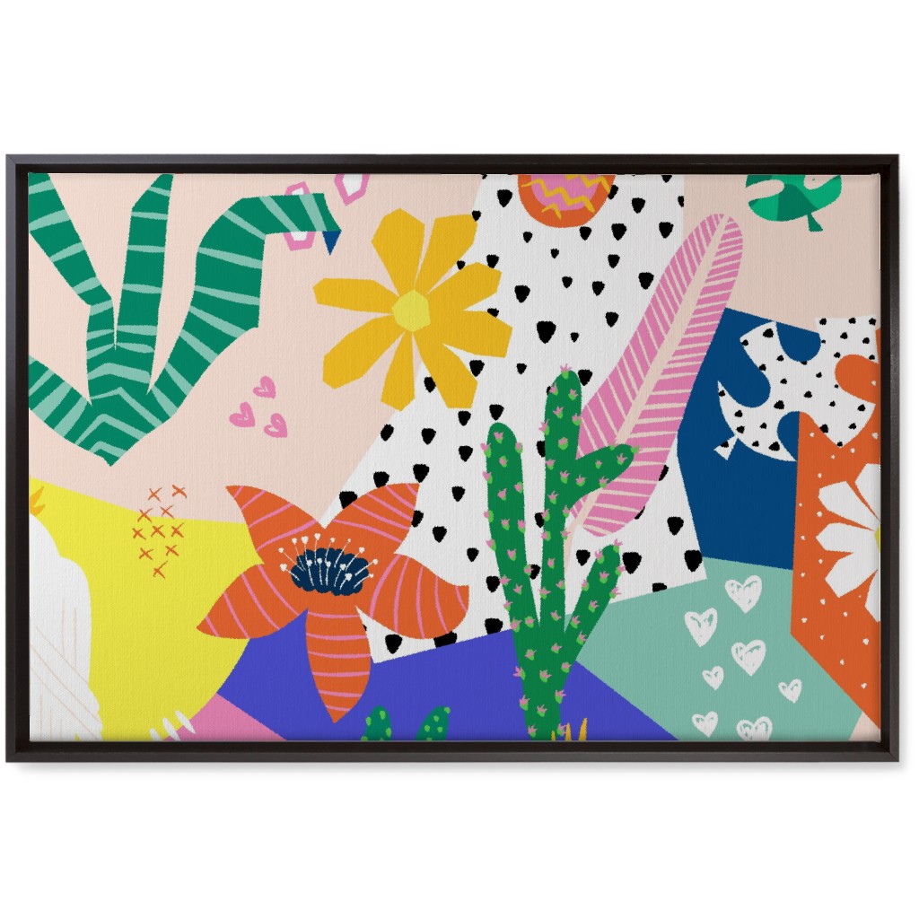 Tropical Birds Collage Wall Art, Black, Single piece, Canvas, 20x30, Multicolor