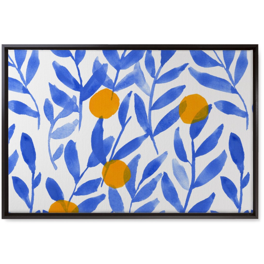 Modern Lemons Block - Blue and Orange Wall Art, Black, Single piece, Canvas, 20x30, Blue, True Blue