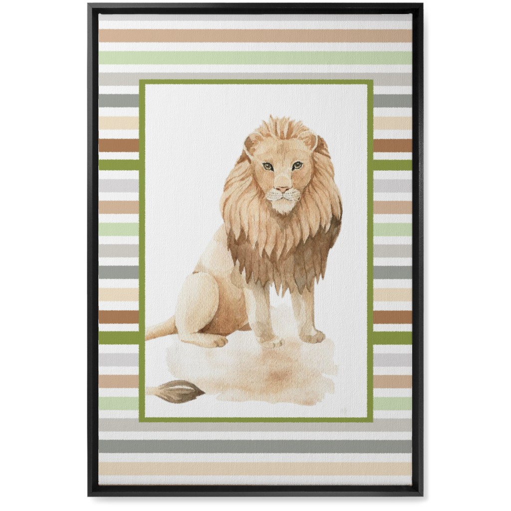 Jungle Safari Animals and Stripes - Lion Wall Art, Black, Single piece, Canvas, 20x30, Multicolor