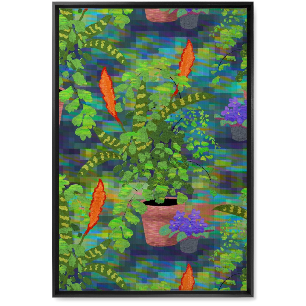 Impressionist Houseplants - Green Wall Art, Black, Single piece, Canvas, 20x30, Green