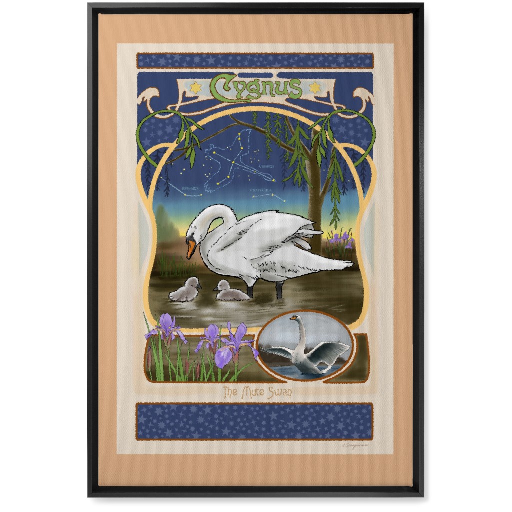 Art Nouveau Swan Wall Art, Black, Single piece, Canvas, 20x30, Multicolor