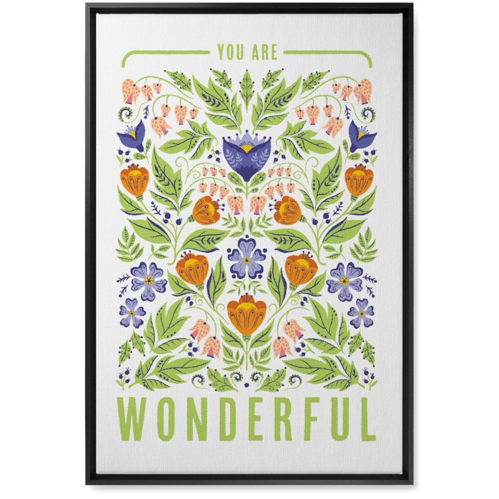 You Are Wonderful Floral - Green Wall Art, Black, Single piece, Canvas, 20x30, Green, Classic Green