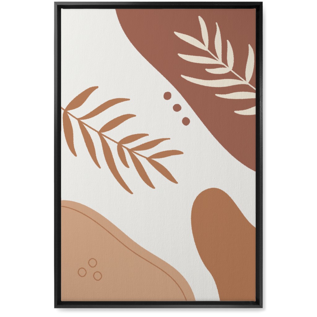 Fern Leaves and Abstract Shapes - Earth Tones Wall Art, Black, Single piece, Canvas, 20x30, Orange