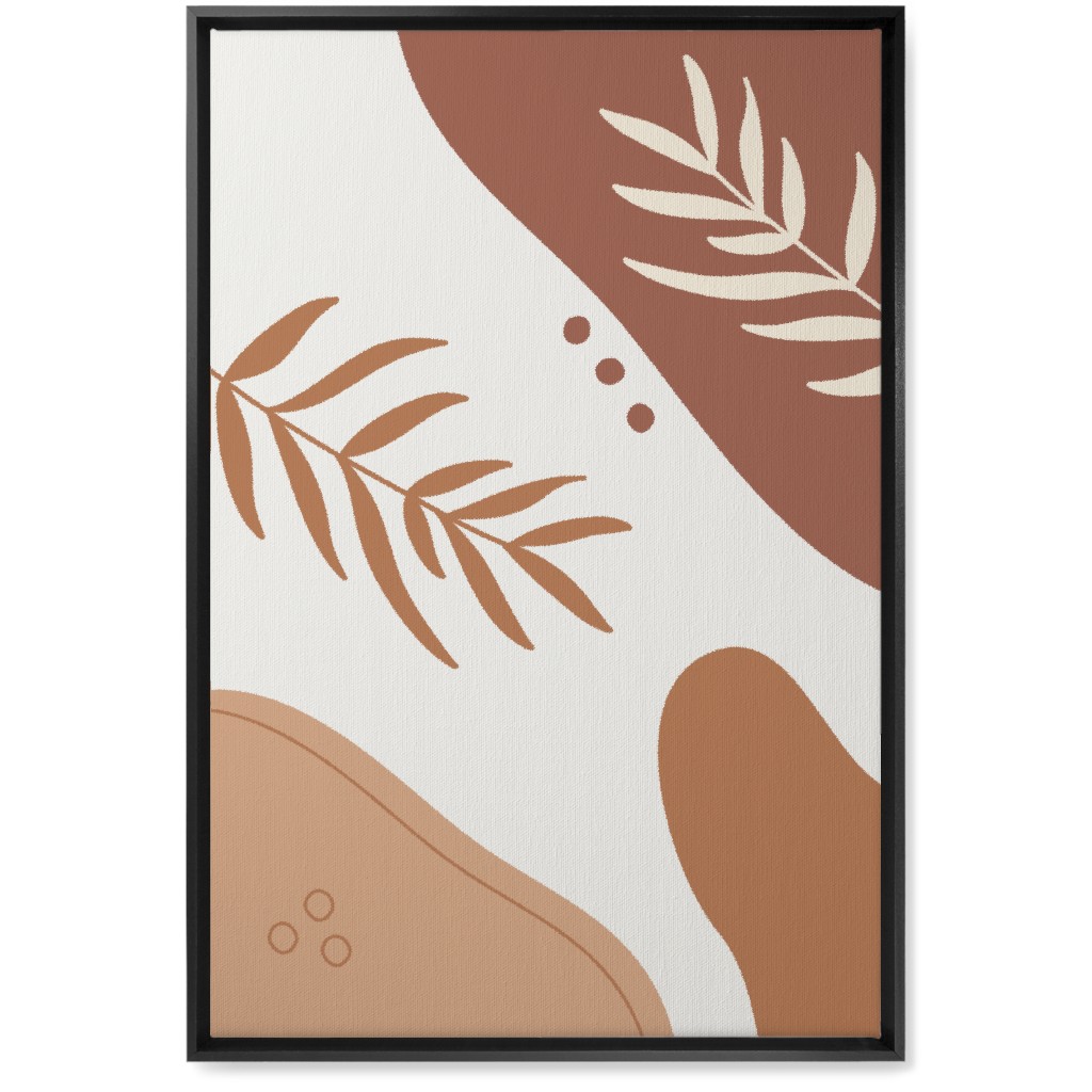 Fern Leaves and Abstract Shapes - Earth Tones Wall Art, Black, Single piece, Canvas, 20x30, Orange, Orange