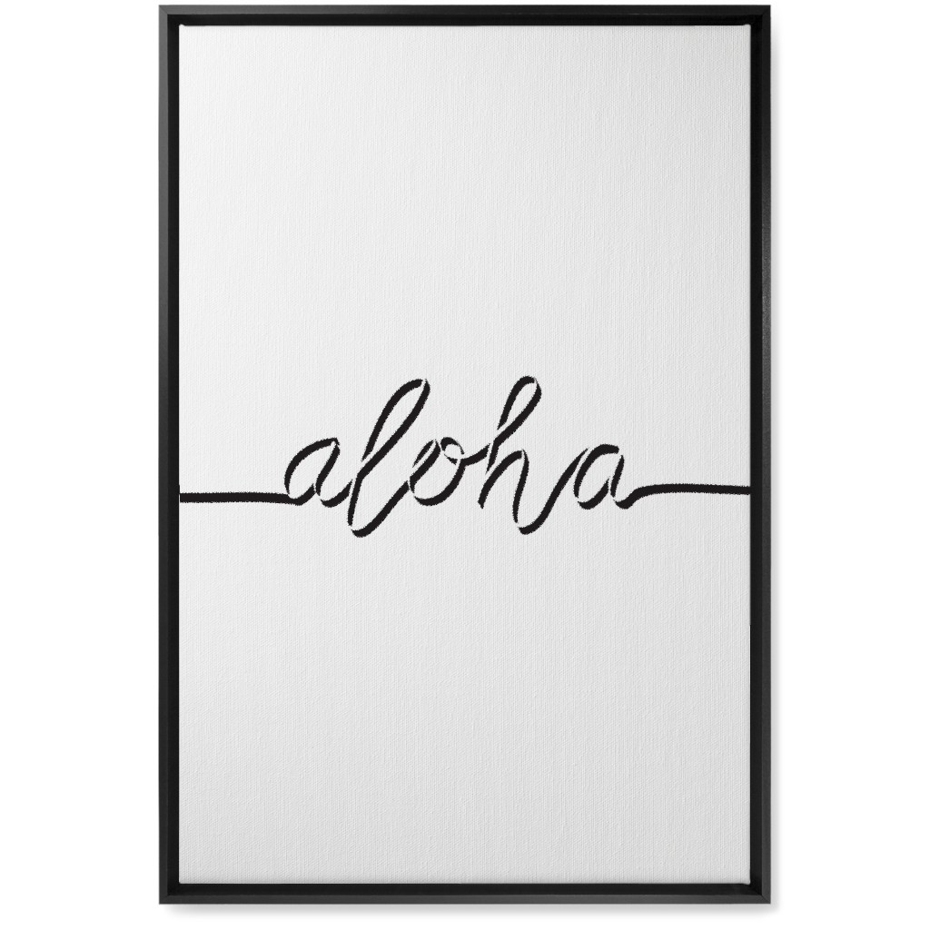 Aloha Script - Black and White Wall Art, Black, Single piece, Canvas, 20x30, White, White