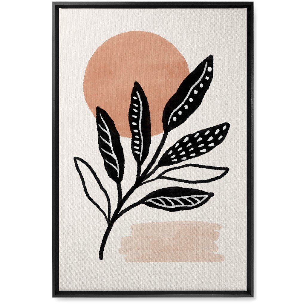 Leaves At Sunset Wall Art, Black, Single piece, Canvas, 20x30, Beige, Black