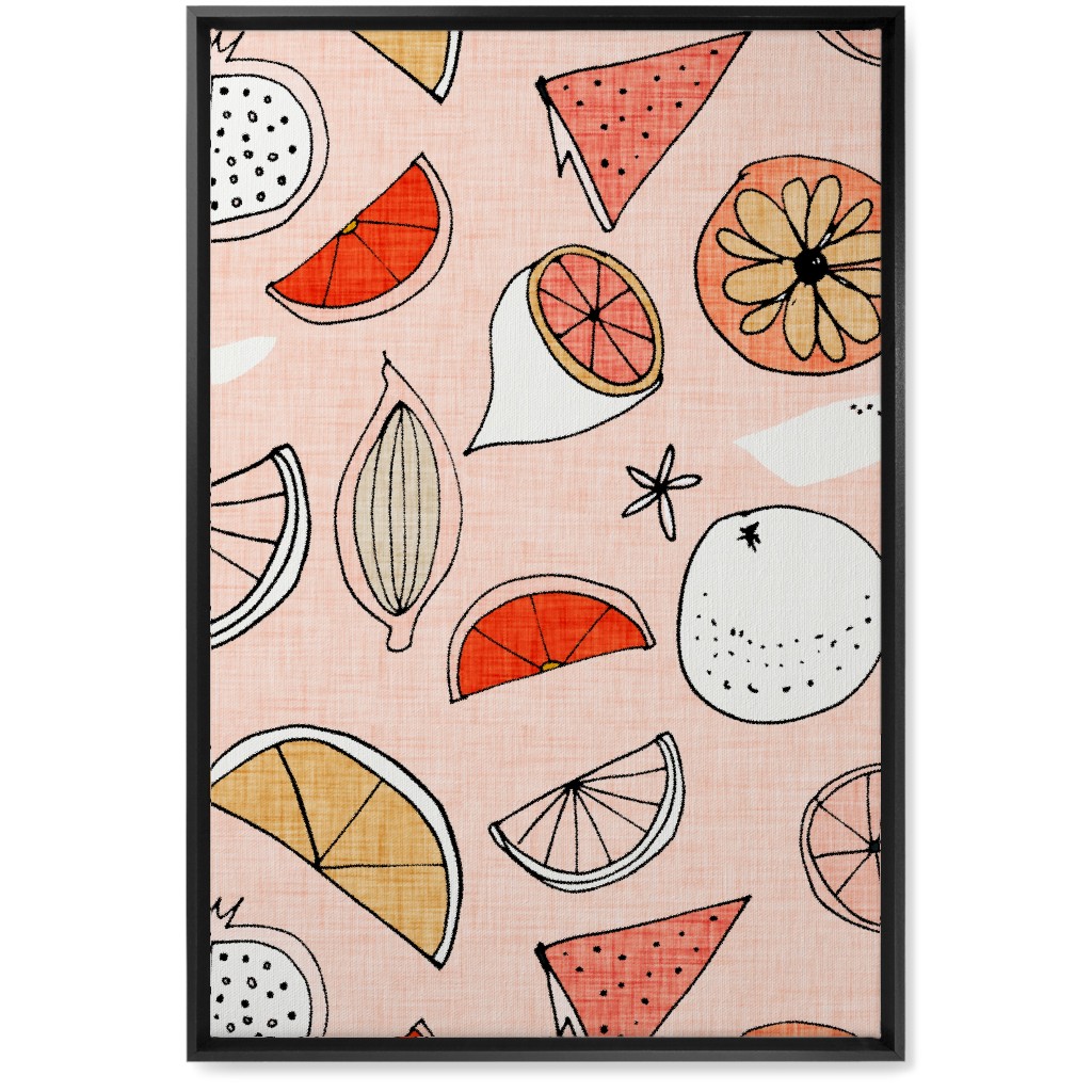 Pop Mod Fruits - Pink Wall Art, Black, Single piece, Canvas, 20x30, Pink, Bright Pink