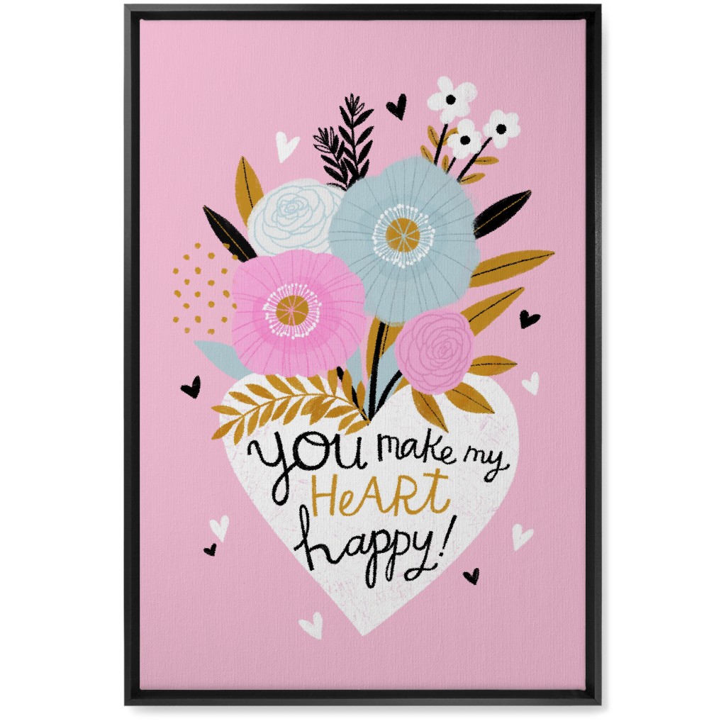You Make My Heart Happy - Pink Wall Art, Black, Single piece, Canvas, 20x30, Pink, Bright Pink