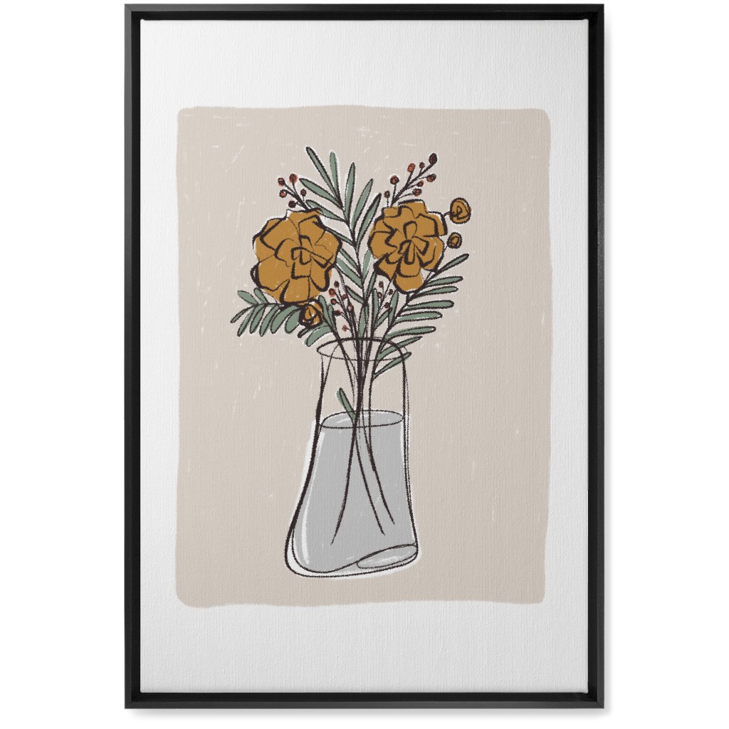 Bouquet Study - Yellow on Beige Wall Art, Black, Single piece, Canvas, 20x30, Beige, Pearl