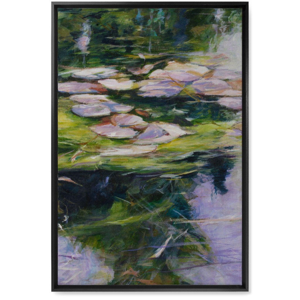 Waterlilies Painting Wall Art, Black, Single piece, Canvas, 20x30, Green, Classic Green