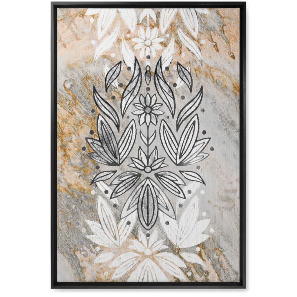 Floral Art Deco Marble Wall Art, Black, Single piece, Canvas, 20x30, Gray