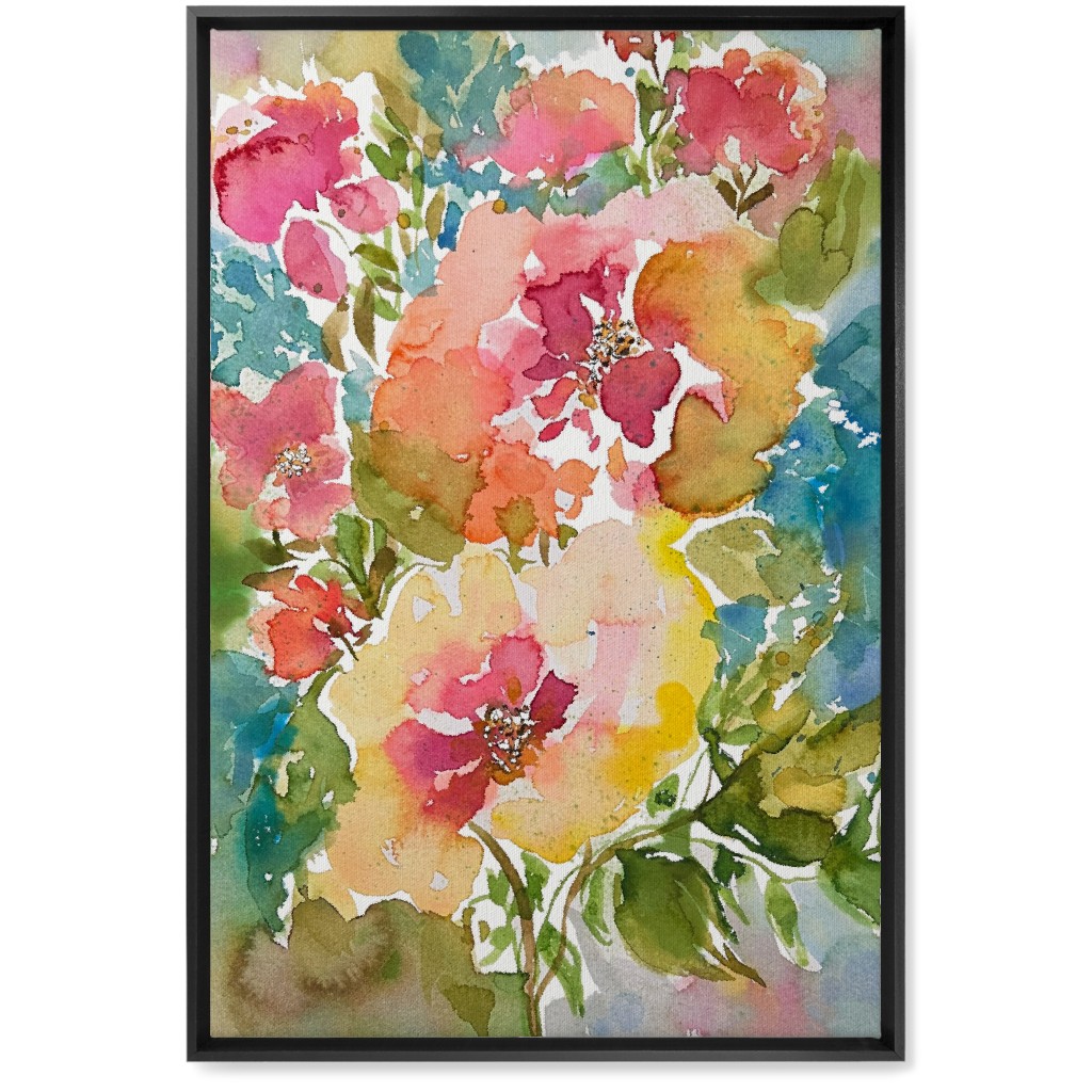 Summer Floral Mart - Multi Wall Art, Black, Single piece, Canvas, 20x30, Multicolor