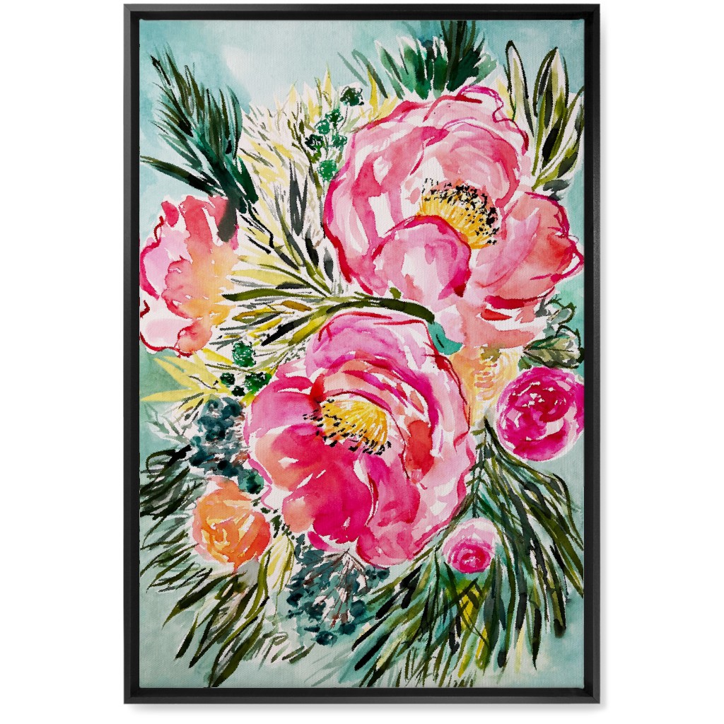 Aria Floral - Pink Wall Art, Black, Single piece, Canvas, 20x30, Pink