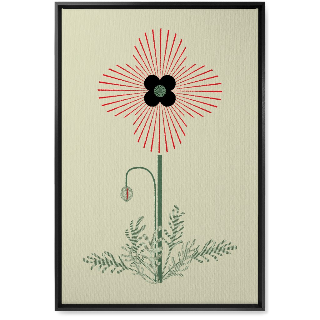 Abstract Poppy Flower - Red on Beige Wall Art, Black, Single piece, Canvas, 20x30, Red, Red