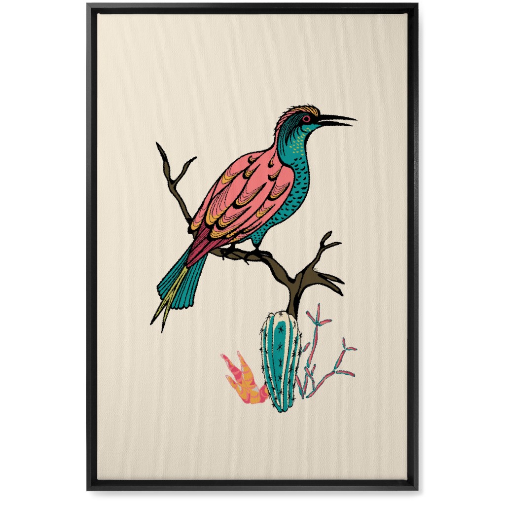 Bird on Branch - Multi Wall Art, Black, Single piece, Canvas, 20x30, Beige, Pearl