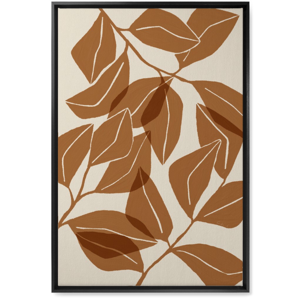 Botanical Ficus Leaves Wall Art, Black, Single piece, Canvas, 20x30, Orange