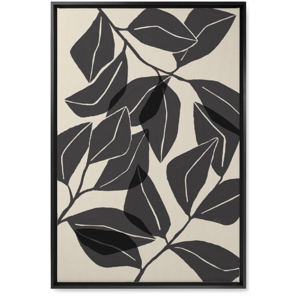 Botanical Ficus Leaves Wall Art, Black, Single piece, Canvas, 20x30, Gray, Gray
