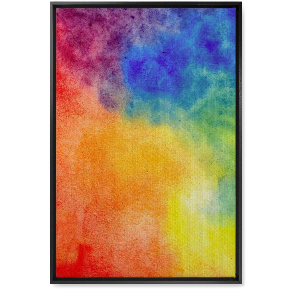 Watercolor Rainbow Abstract - Multi Wall Art, Black, Single piece, Canvas, 20x30, Multicolor