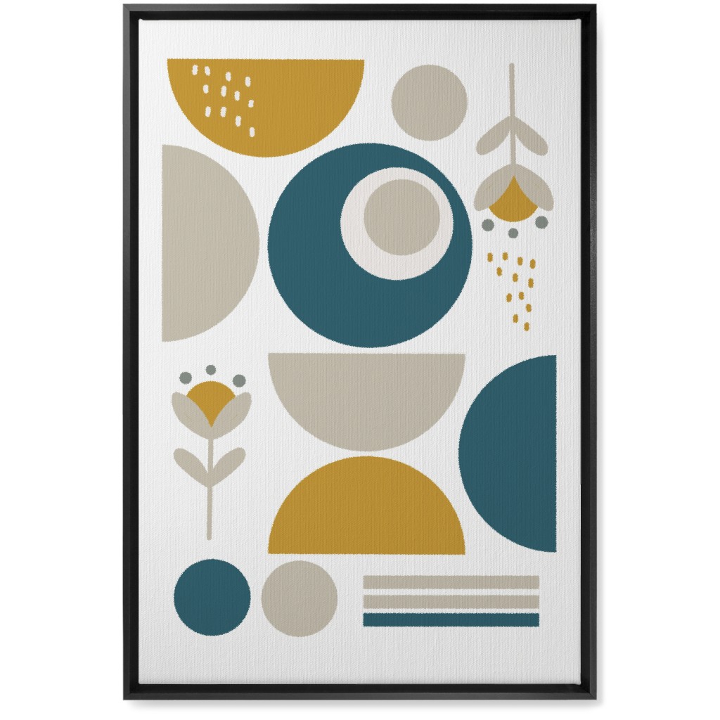 Abstract Floral - Yellow and Blue Wall Art, Black, Single piece, Canvas, 20x30, Multicolor