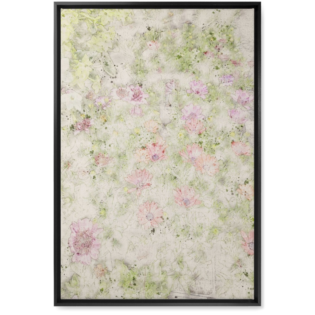Watercolor Floral - Beige and Pink Wall Art, Black, Single piece, Canvas, 20x30, Beige, Pearl