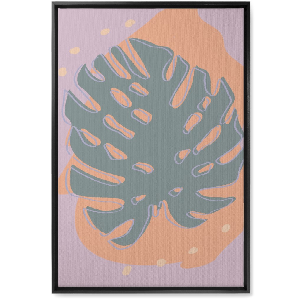 Modern Monstera Leaf - Green and Purple Wall Art, Black, Single piece, Canvas, 20x30, Green, Classic Green