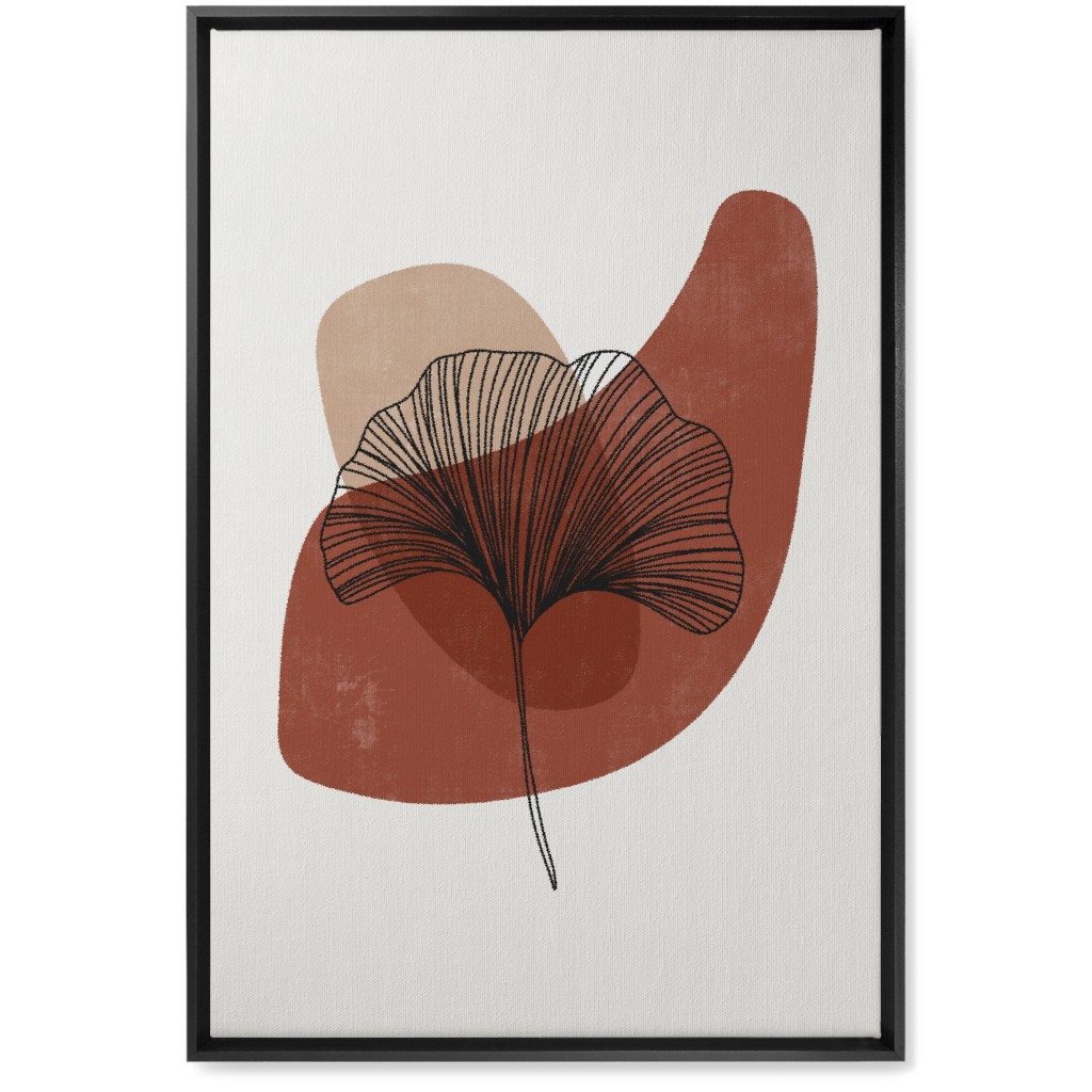Abstract Ginko - Terracotta and Ivory Wall Art, Black, Single piece, Canvas, 20x30, Brown