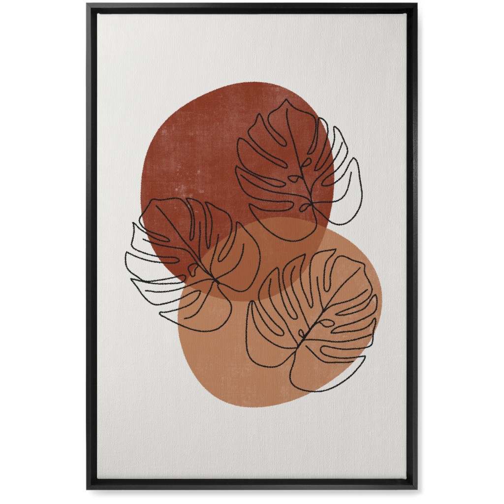 Abstract Monstera Leaves - Terracotta and Ivory Wall Art, Black, Single piece, Canvas, 20x30, Brown
