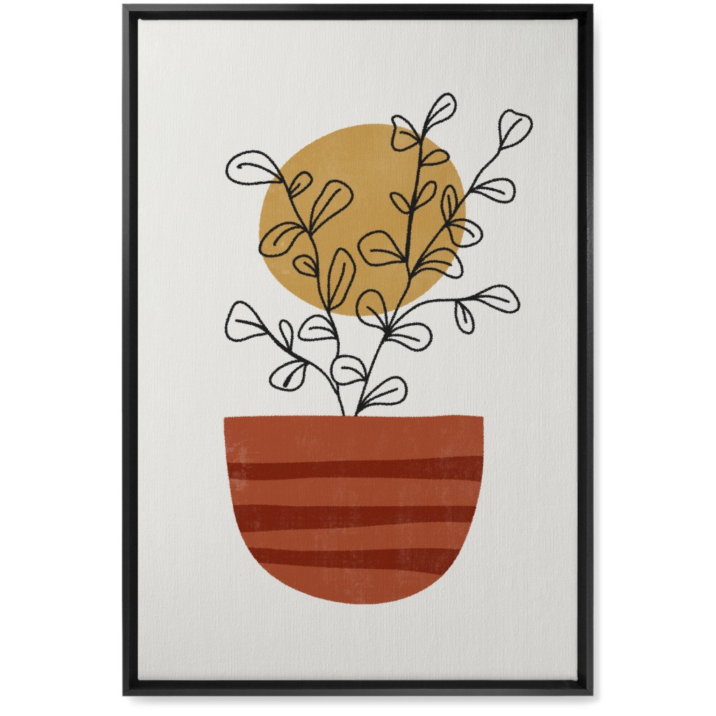 Abstract Flower Pot - Terracotta and Ivory Wall Art, Black, Single piece, Canvas, 20x30, Brown, Brown