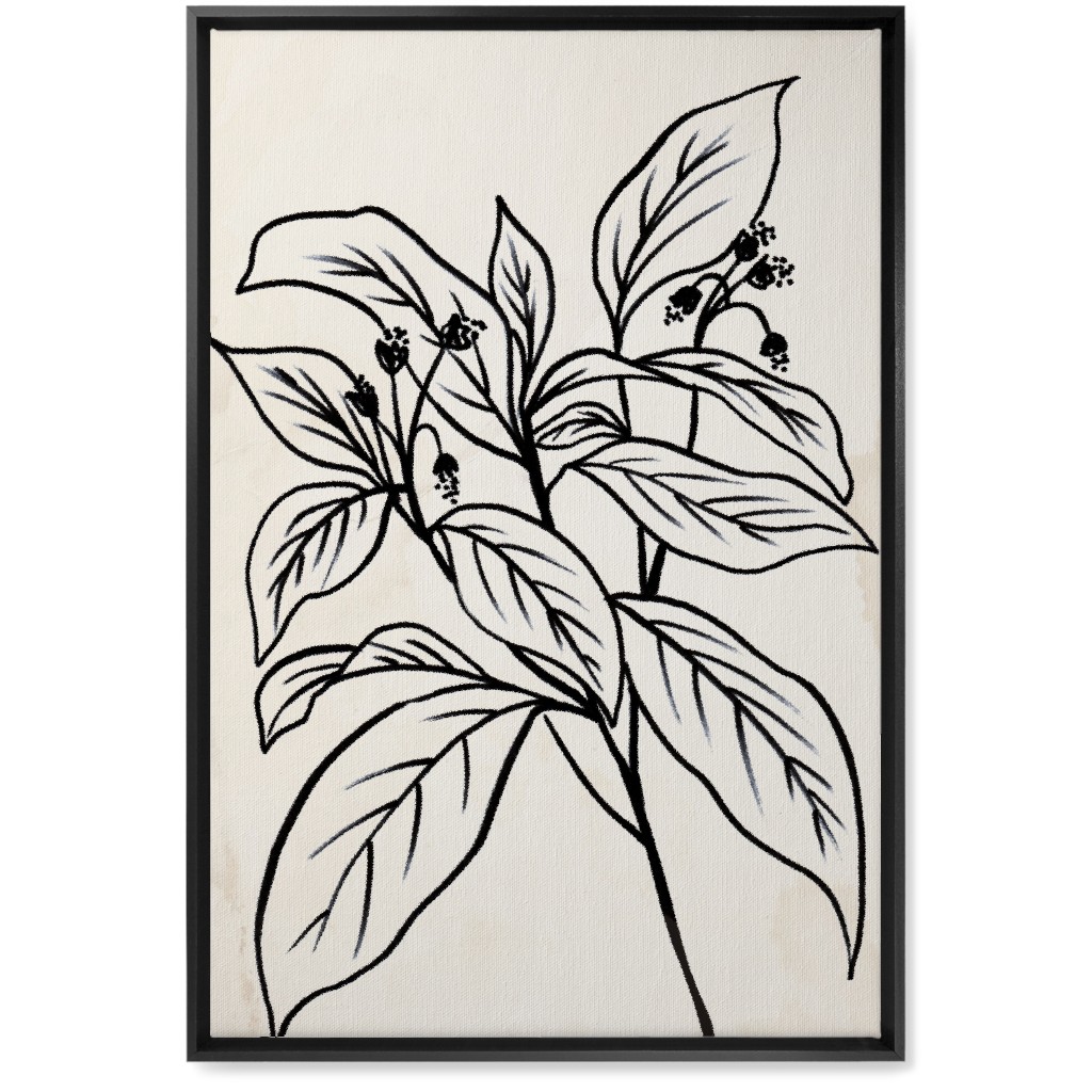 Vintage Branch Sketch - Beige and Black Wall Art, Black, Single piece, Canvas, 20x30, Beige, Pearl