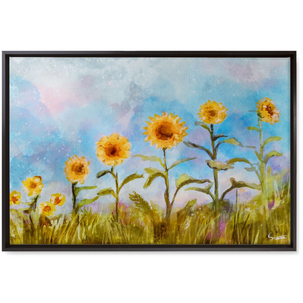 the Sunflower Field Wall Art, Black, Single piece, Canvas, 20x30, Multicolor