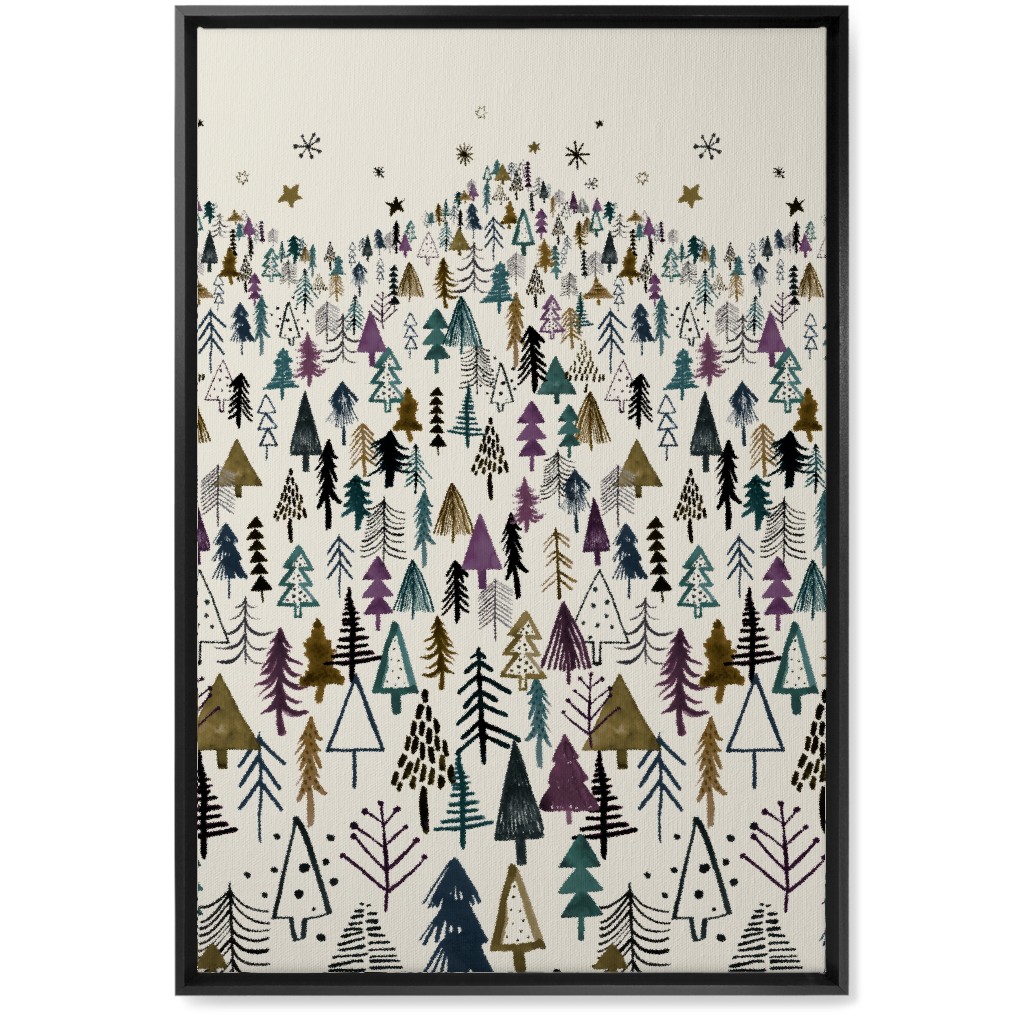 Mountain Trees in the Forest Night - Green and Brown Wall Art, Black, Single piece, Canvas, 20x30, Green, Classic Green