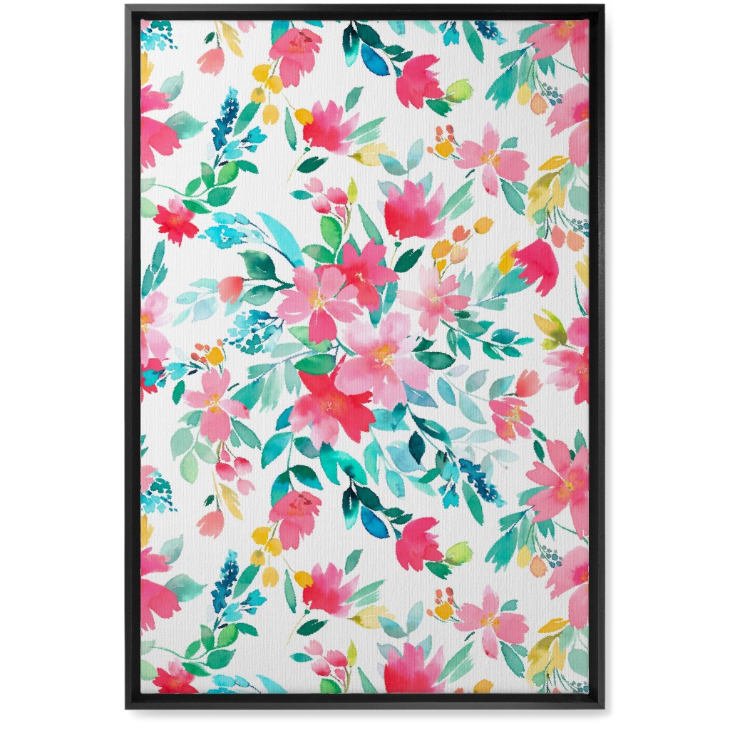 Summer Fresh Flowers - Multi Wall Art, Black, Single piece, Canvas, 20x30, Pink, Bright Pink