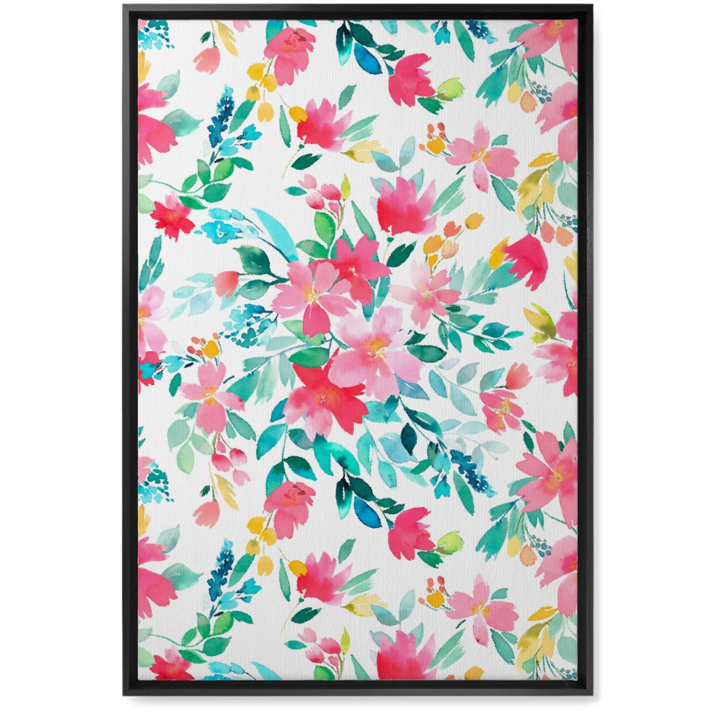 Summer Fresh Flowers - Multi Wall Art, Black, Single piece, Canvas, 20x30, Pink