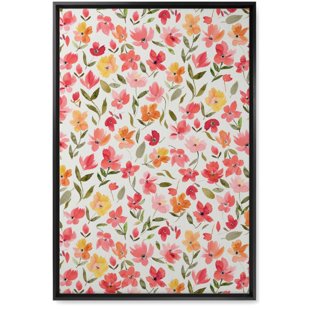Fresh Flowers Watercolor - Pink and Yellow Wall Art, Black, Single piece, Canvas, 20x30, Pink, Bright Pink