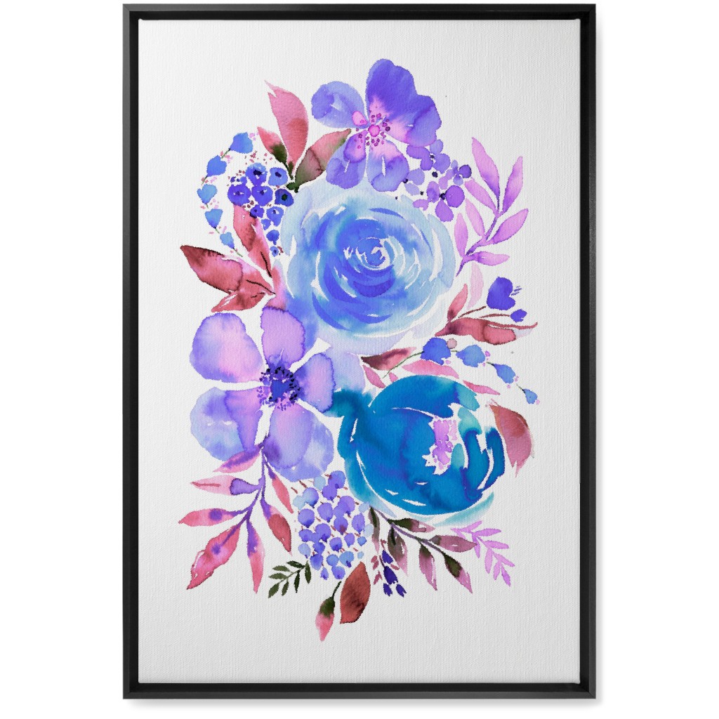 Summery Bouquet Wall Art, Black, Single piece, Canvas, 20x30, Blue, Heaven