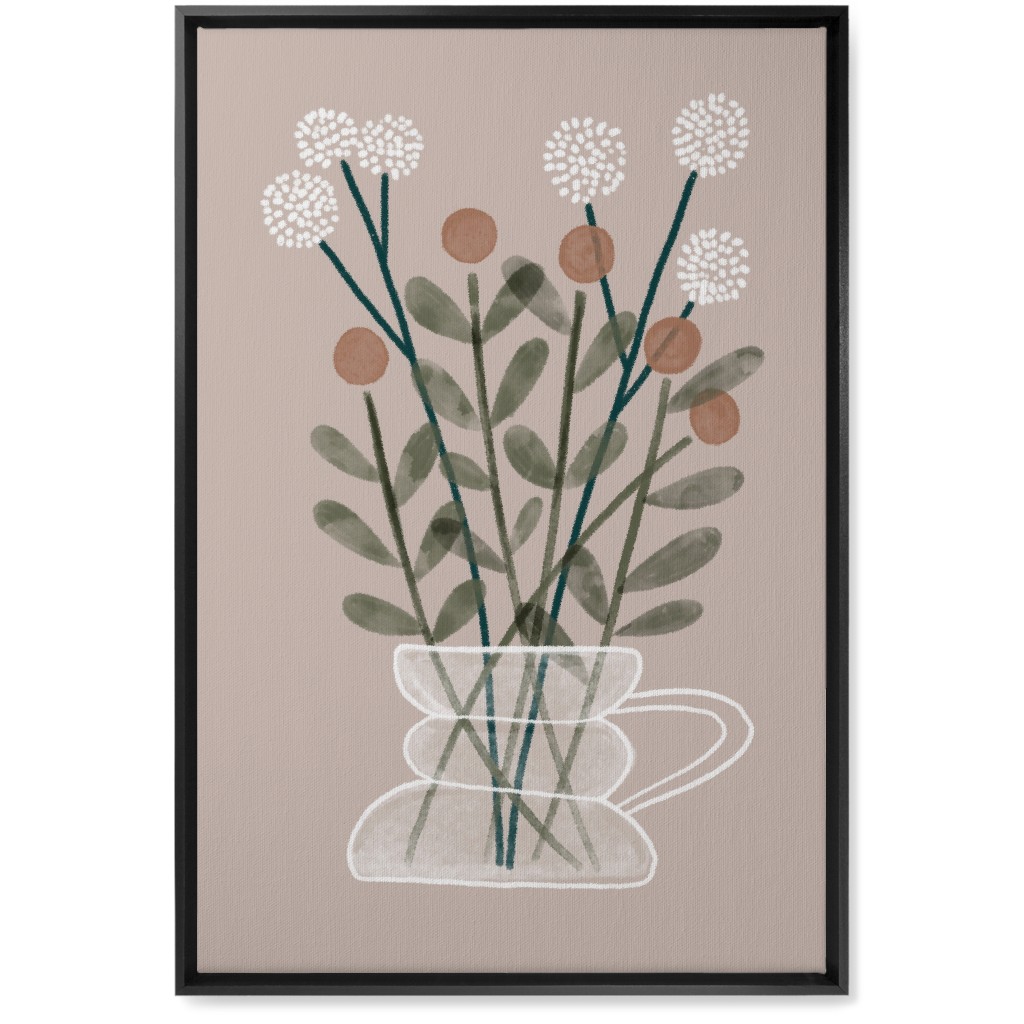 Coffee Pot Plants - Beige Wall Art, Black, Single piece, Canvas, 20x30, Beige, Pearl