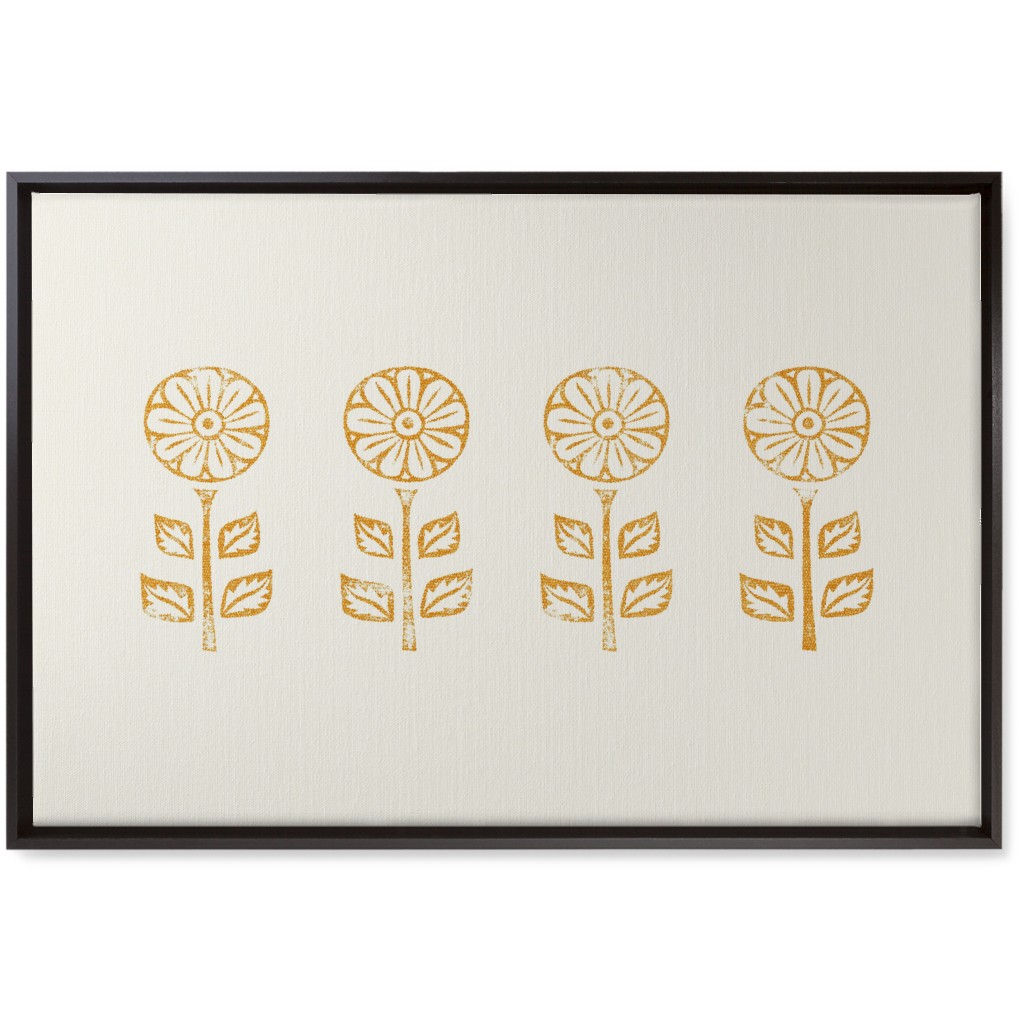 Floral Block Print Ii Wall Art, Black, Single piece, Canvas, 20x30, Yellow, Marigold