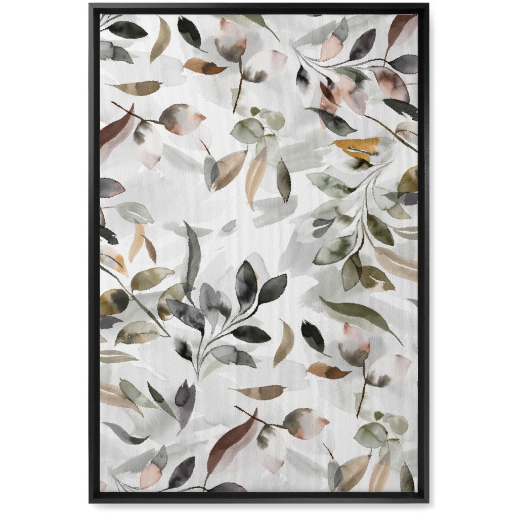 Watercolor Botanical Leaves - Beige Wall Art, Black, Single piece, Canvas, 20x30, Beige