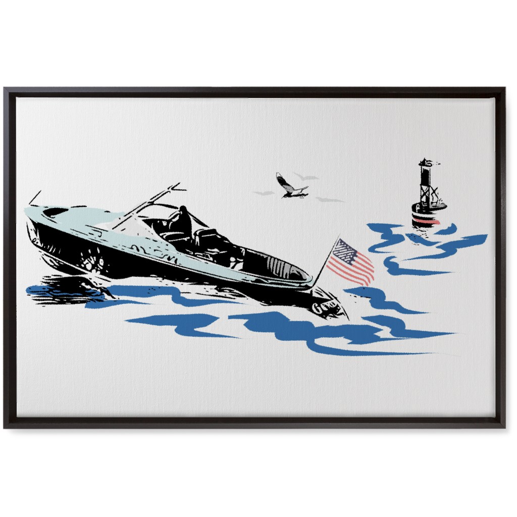 Boating America - White and Blue Wall Art, Black, Single piece, Canvas, 20x30, White