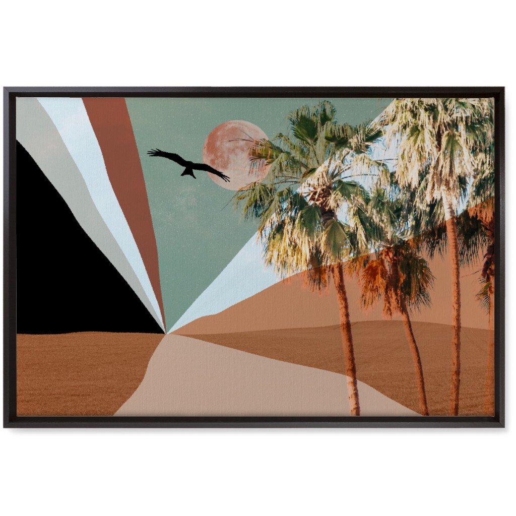 Full Moon Retro Landscape Collage - Multi Wall Art, Black, Single piece, Canvas, 20x30, Multicolor