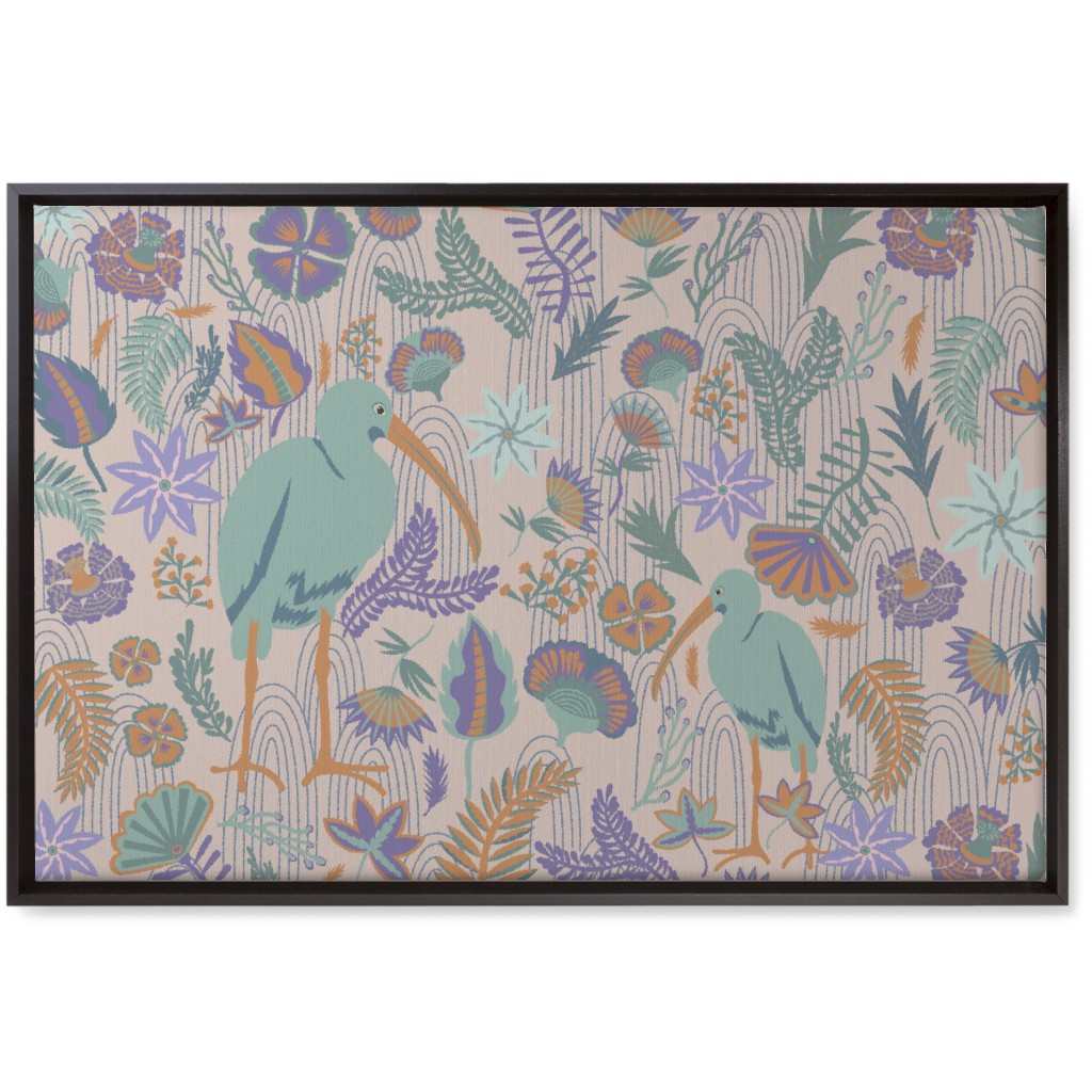 Ibis and Plants - Pink Wall Art, Black, Single piece, Canvas, 20x30, Multicolor