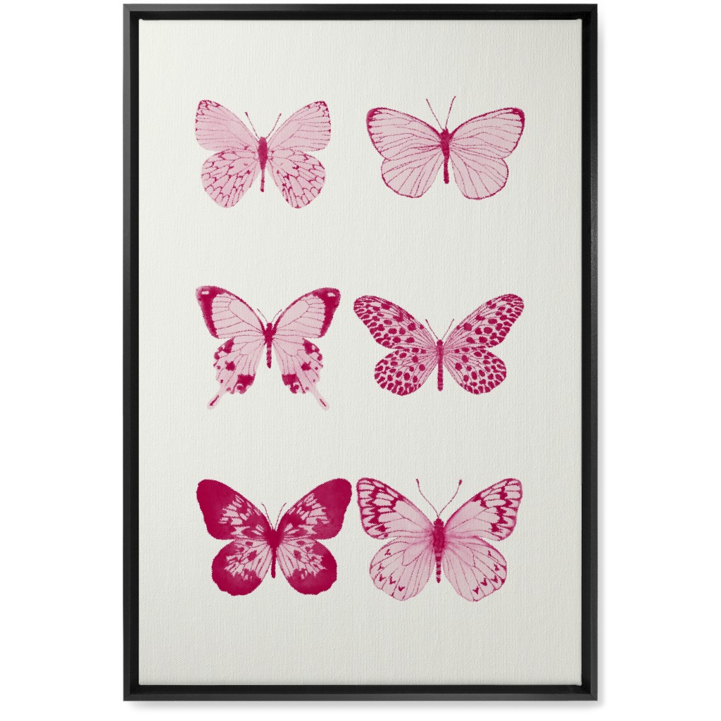 Butterflies Pairs Wall Art, Black, Single piece, Canvas, 20x30, Pink, Hot Pink