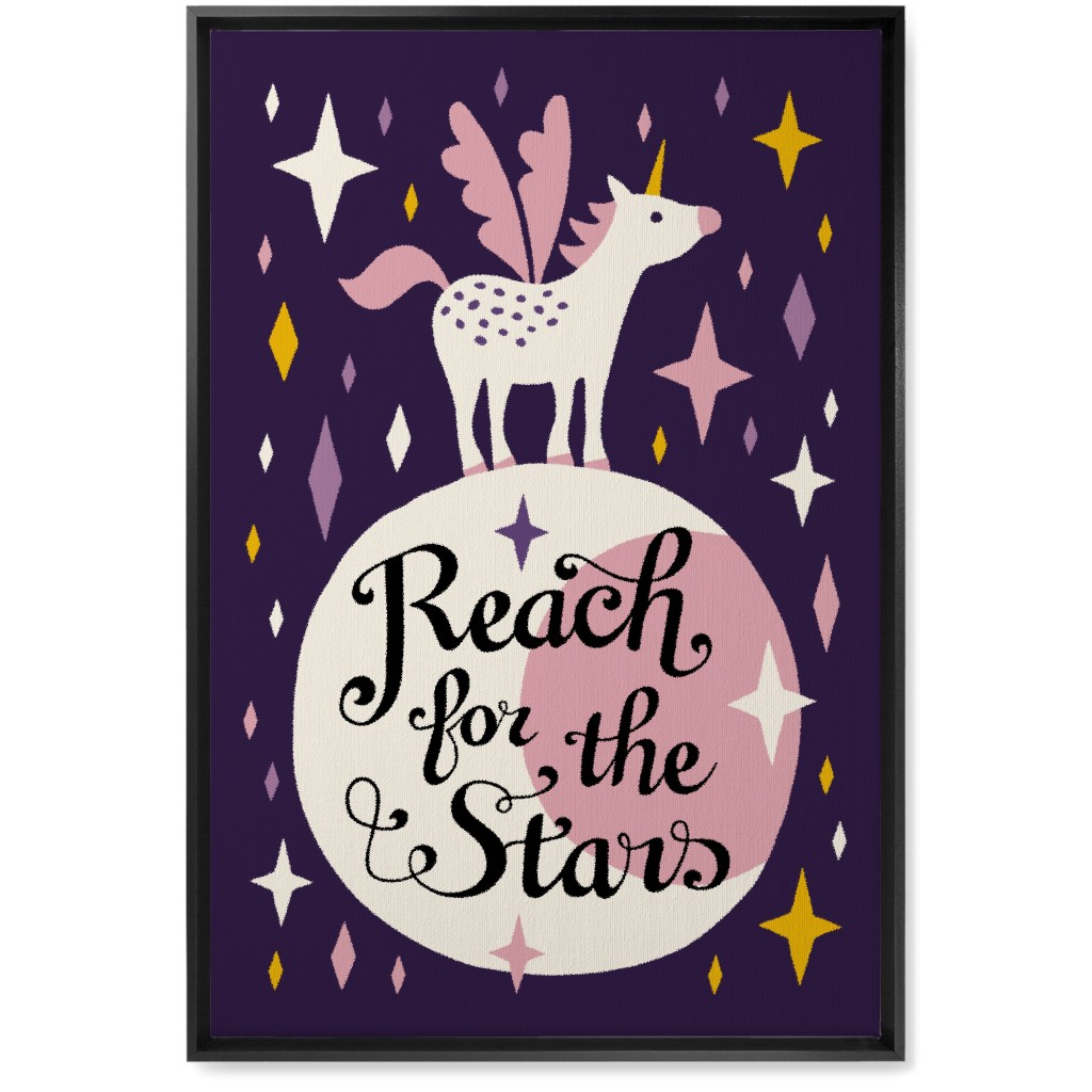 Unicorn Reach for the Stars - Pink & Purple Wall Art, Black, Single piece, Canvas, 20x30, Pink