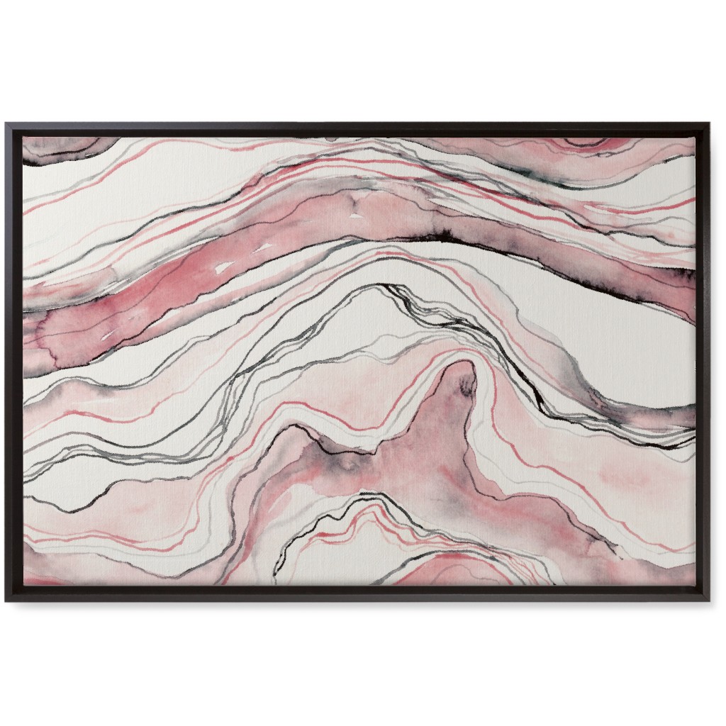 Marbled Watercolor Stone - Pink Wall Art, Black, Single piece, Canvas, 20x30, Pink, Bright Pink