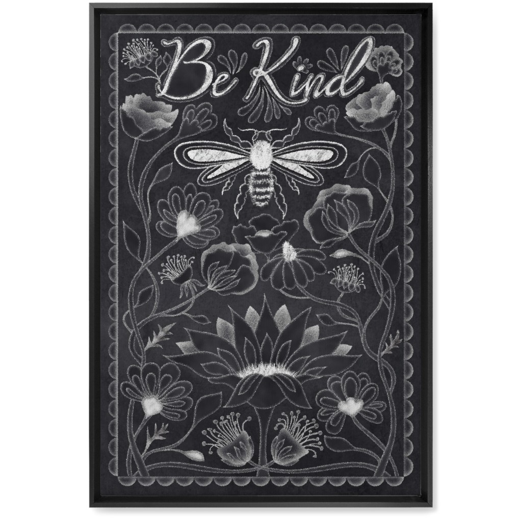 Be Kind Floral Wall Art, Black, Single piece, Canvas, 20x30, Black