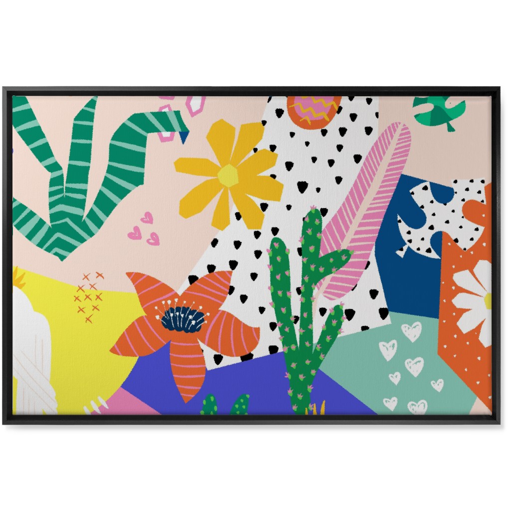 Tropical Birds Collage Wall Art, Black, Single piece, Canvas, 24x36, Multicolor