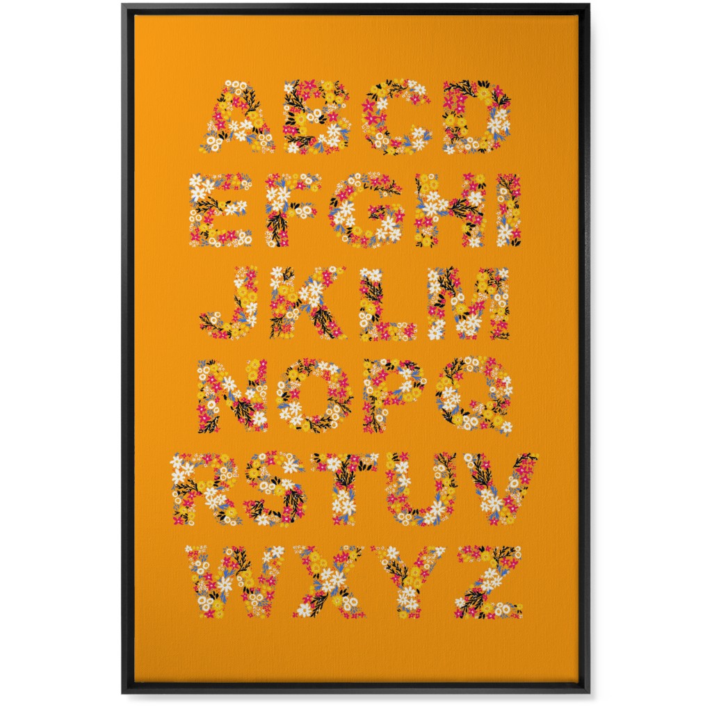 Rustic Wildflower Alphabet Wall Art, Black, Single piece, Canvas, 24x36, Orange