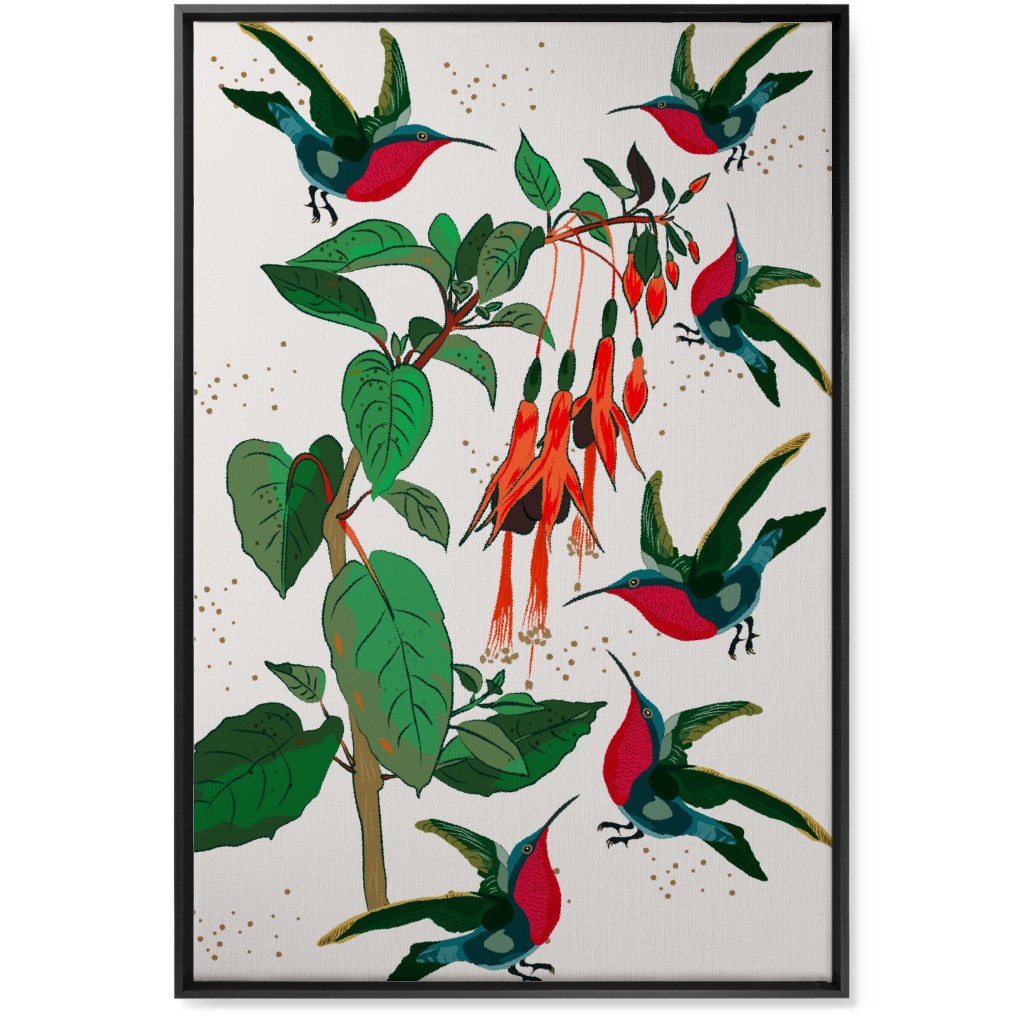 Hummingbirds - Multi on White Wall Art, Black, Single piece, Canvas, 24x36, Multicolor