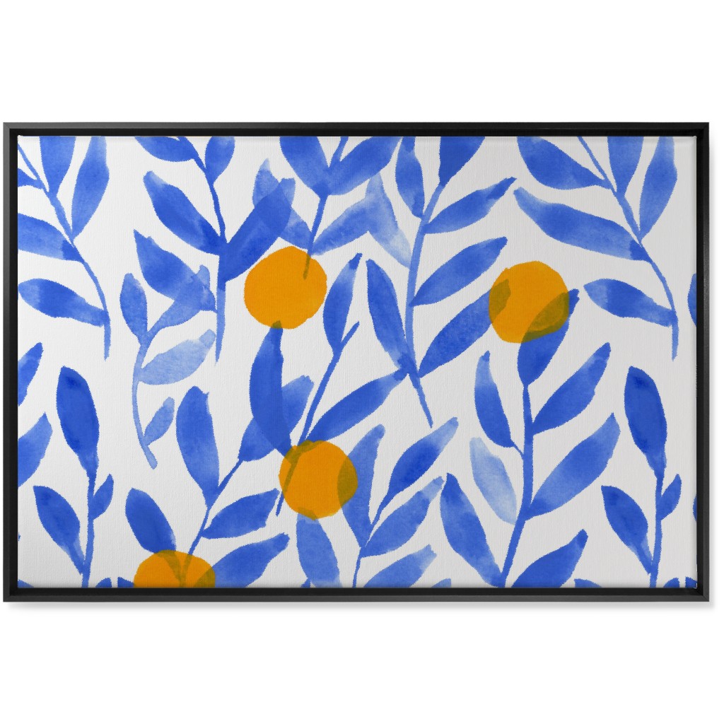 Modern Lemons Block - Blue and Orange Wall Art, Black, Single piece, Canvas, 24x36, Blue